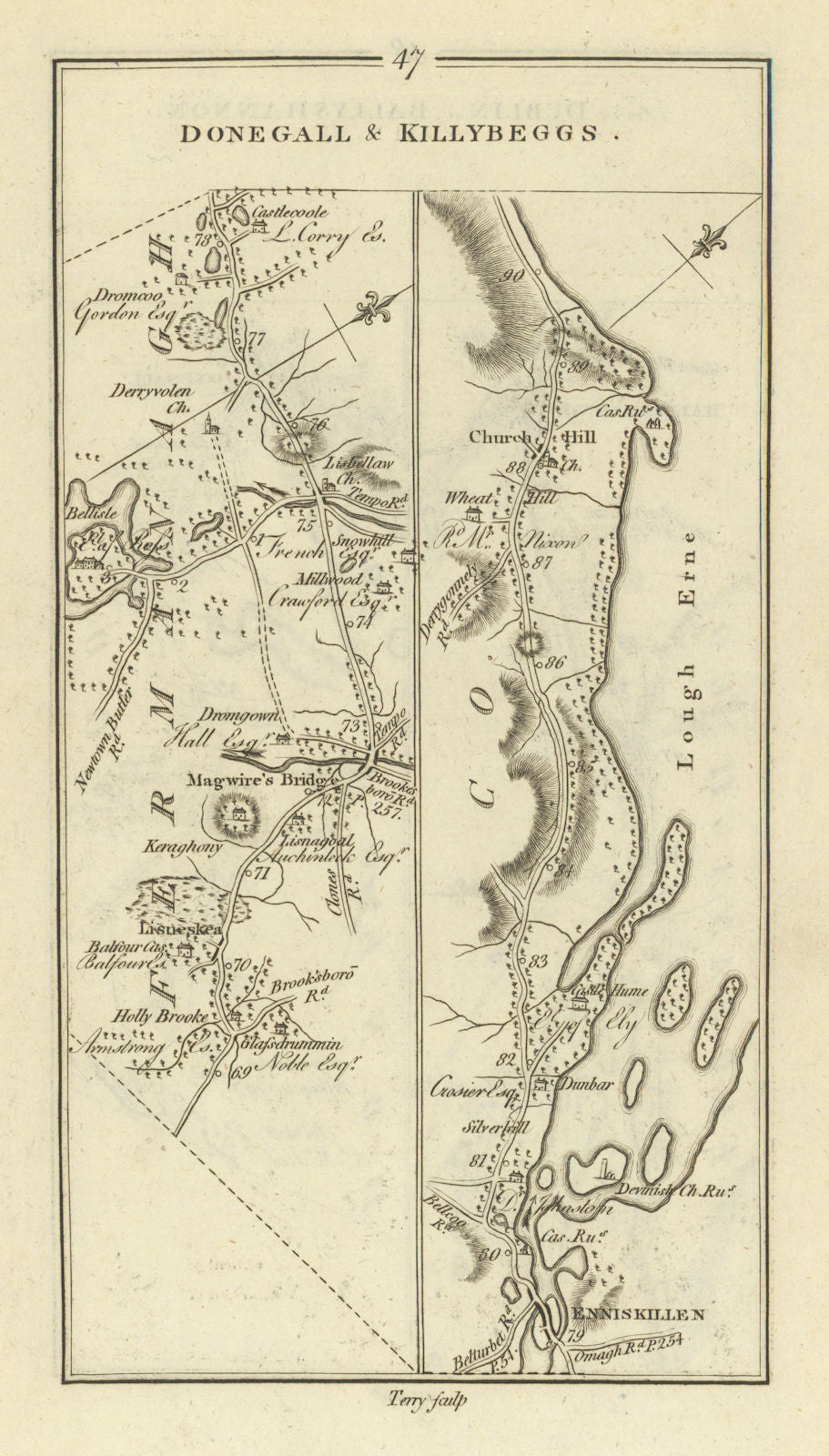 #47 Donegal & Killybegs. Maguiresbridge Enniskillen. TAYLOR/SKINNER 1778 map